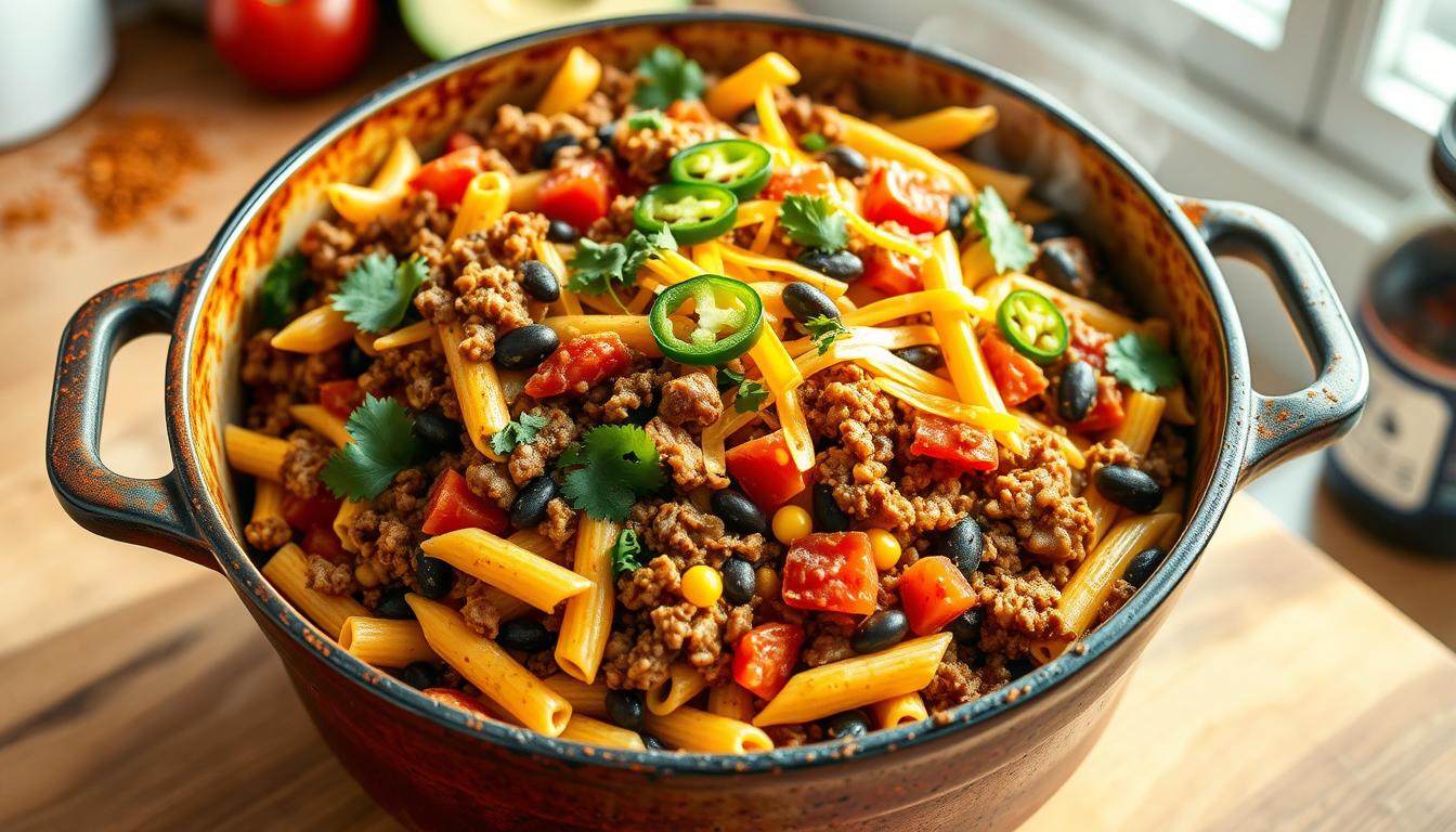 One Pot Cheesy Taco Pasta